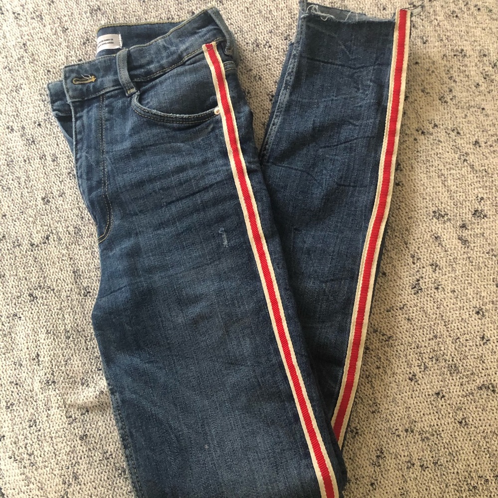 Zara skinny jeans with red stripe